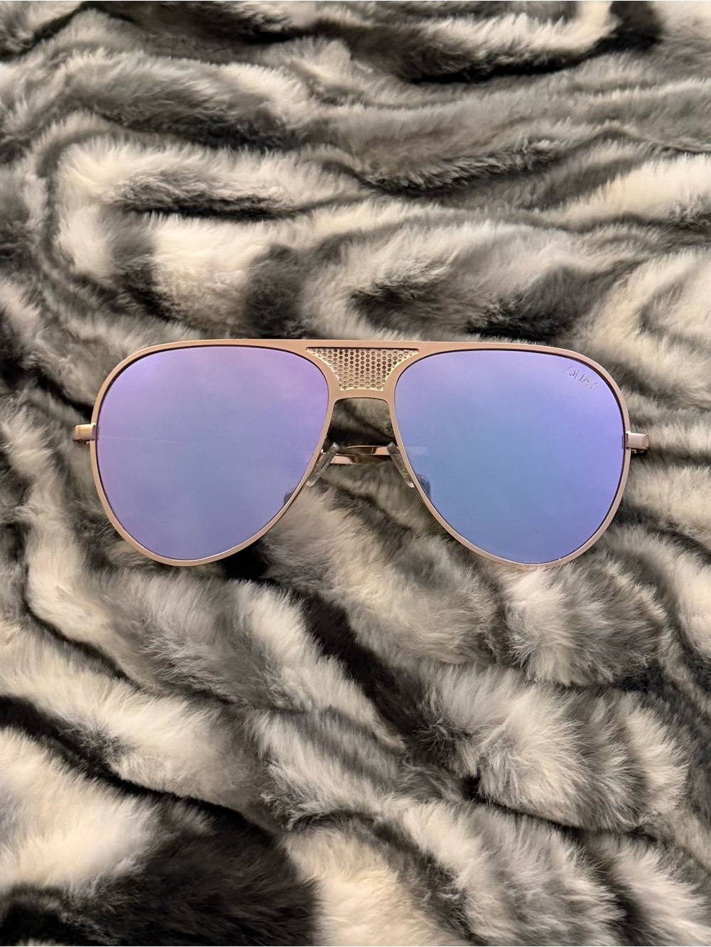 Quay Iconic Aviator Sunglasses with Blue Mirrored Lenses